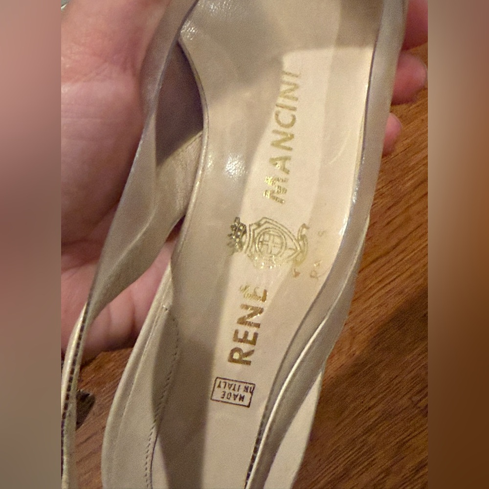 Vintage Luxury Italy Made Rene Mancini Cream Leather Slingback Heels sz 38 /US 7 - Picture 7 of 8